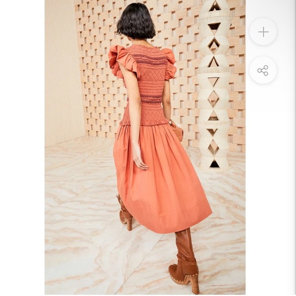 Ulla Johnson Handmade Madeline Smock Flutter Sleeve Dress Clay Size 4/8 NWT - Picture 3 of 16